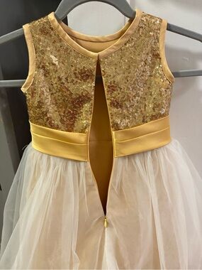 Gold Sequin & Ivory Tulle Flower Girl Dress